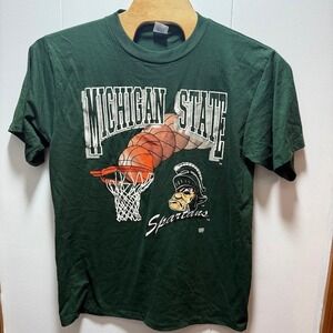 Vintage Michigan State Spartans Basketball T Shirt Single Stitch USA Made XL